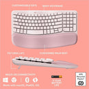 Logitech Wave Keys Wireless Ergonomic Keyboard with Cushioned Palm Rest, Comfortable Natural Typing, Easy-Switch, Rose