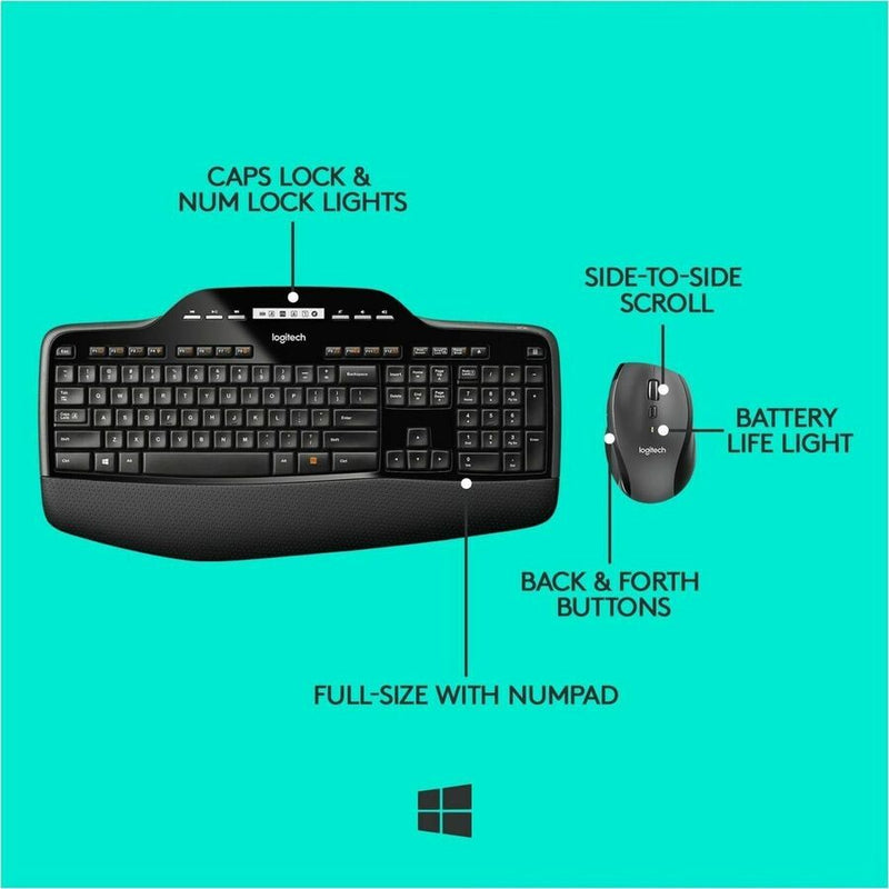 Logitech MK710 Wireless Keyboard and Mouse Combo for Windows, 2.4GHz Advanced Wireless, Wireless Mouse, Multimedia Keys, 3-Year Battery Life, PC/Mac