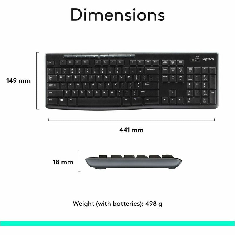 Logitech MK270 Wireless Keyboard and Mouse Combo for Windows, 2.4 GHz Wireless, Compact Mouse, 8 Multimedia and Shortcut Keys, 2-Year Battery Life, for PC, Laptop