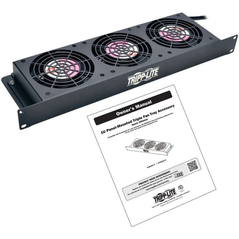 Tripp Lite by Eaton SmartRack 1U Fan Tray, 3 120V High-Performance Fans, 210 CFM, 5-15P Plug