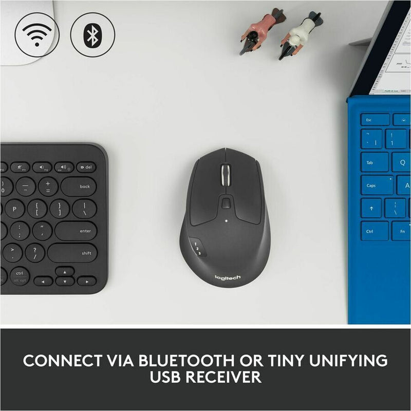 Logitech M720 Triathlon Multi-Device Wireless Mouse, Bluetooth, USB Unifying Receiver, 1000 DPI, 8 Buttons, 2-Year Battery, Compatible with Laptop, PC, Mac, iPadOS - Black