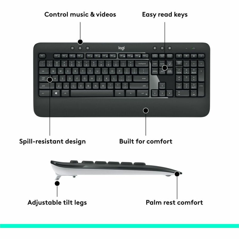 Logitech MK540 Advanced Wireless Keyboard and Mouse Combo for Windows, 2.4 GHz Unifying USB-Receiver, Multimedia Hotkeys, 3-Year Battery Life, for PC, Laptop