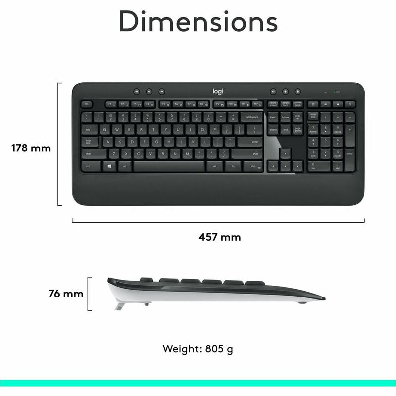 Logitech MK540 Advanced Wireless Keyboard and Mouse Combo for Windows, 2.4 GHz Unifying USB-Receiver, Multimedia Hotkeys, 3-Year Battery Life, for PC, Laptop