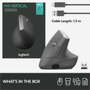 Logitech MX Vertical Wireless Mouse - Ergonomic Design Reduces Muscle Strain, Rechargeable, Graphite