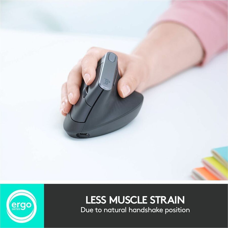 Logitech MX Vertical Wireless Mouse - Ergonomic Design Reduces Muscle Strain, Rechargeable, Graphite