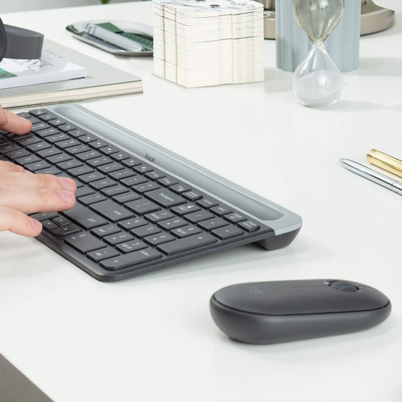 Logitech MK470 Slim Wireless Keyboard and Mouse Combo - Modern Compact Layout, Ultra Quiet - Off White