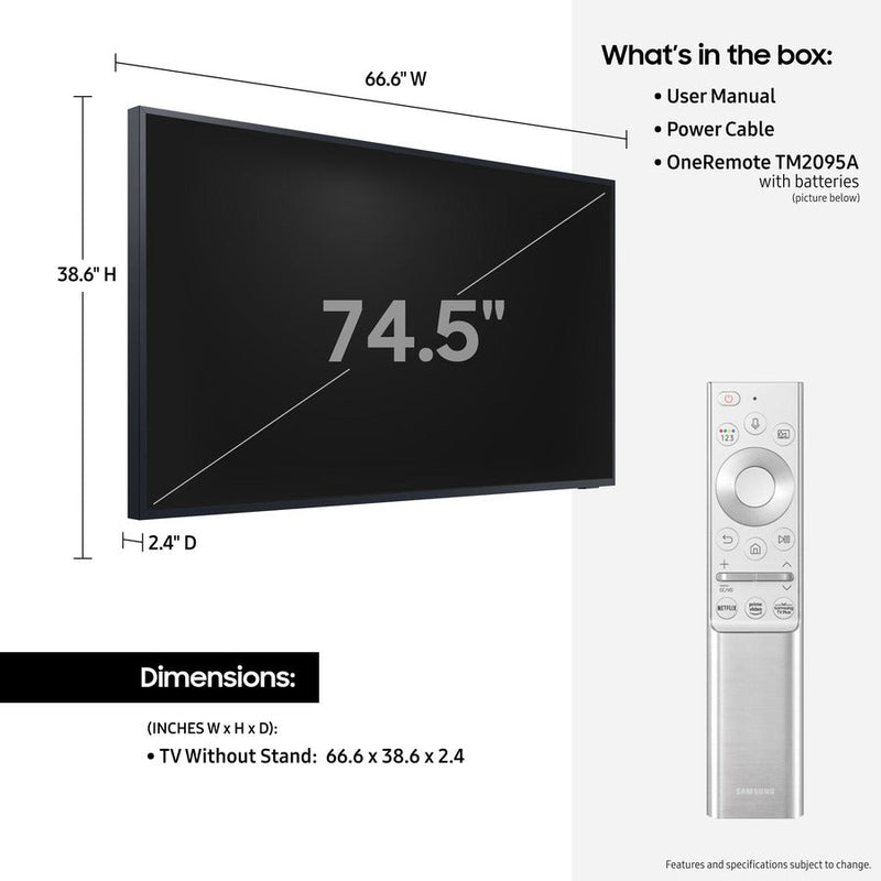 Samsung The Terrace LST7T QN75LST7TAF 74.5" Smart LED-LCD TV - 4K UHDTV - Titan Black