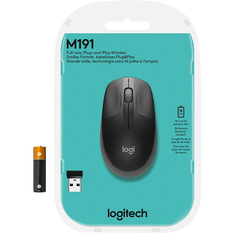 Logitech Wireless Mouse M190 - Full Size Ambidextrous Curve Design, 18-Month Battery with Power Saving Mode, Precise Cursor Control & Scrolling, Wide Scroll Wheel, Thumb Grips (Charcoal)