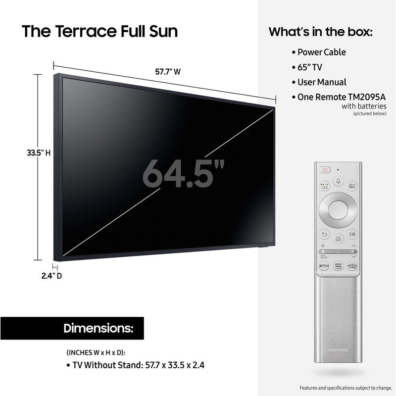 Samsung The Terrace LST9T QN65LST9TAF 64.5" Smart LED-LCD TV - 4K UHDTV - Titan Black