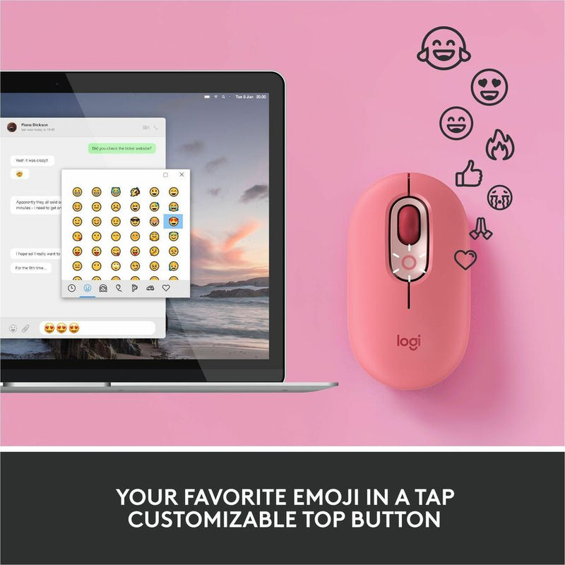 Logitech POP Mouse, Wireless Mouse with Customizable Emojis, SilentTouch Technology, Precision/Speed Scroll, Rose