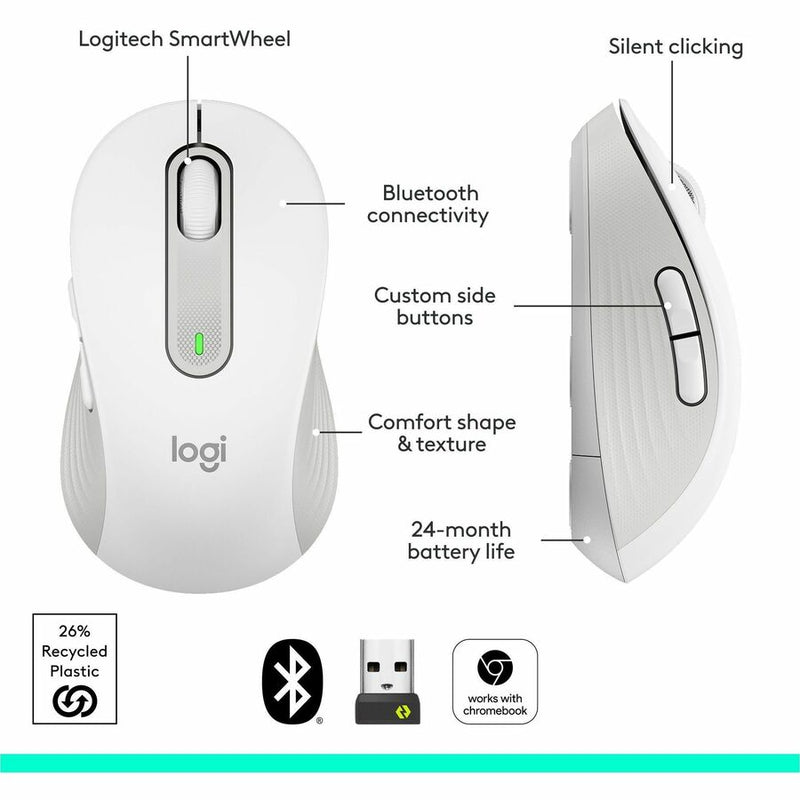 Logitech Signature M650 Wireless Mouse - For Small to Medium Sized Hands, 2-Year Battery, Silent Clicks, Off-white