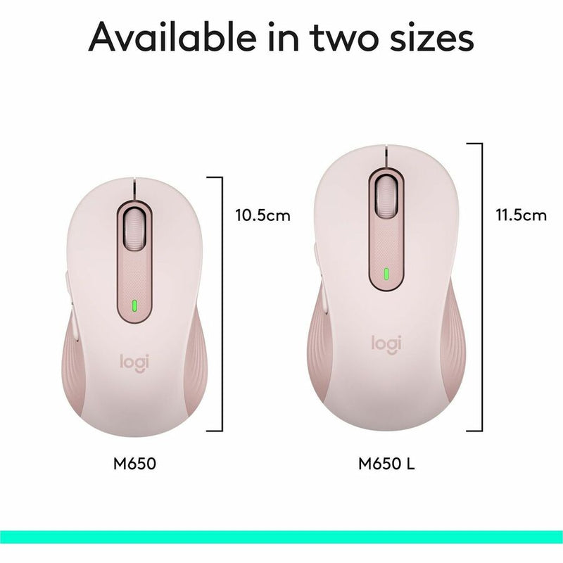 Logitech Signature M650 Wireless Mouse - For Small to Medium Sized Hands, 2-Year Battery, Silent Clicks, Rose