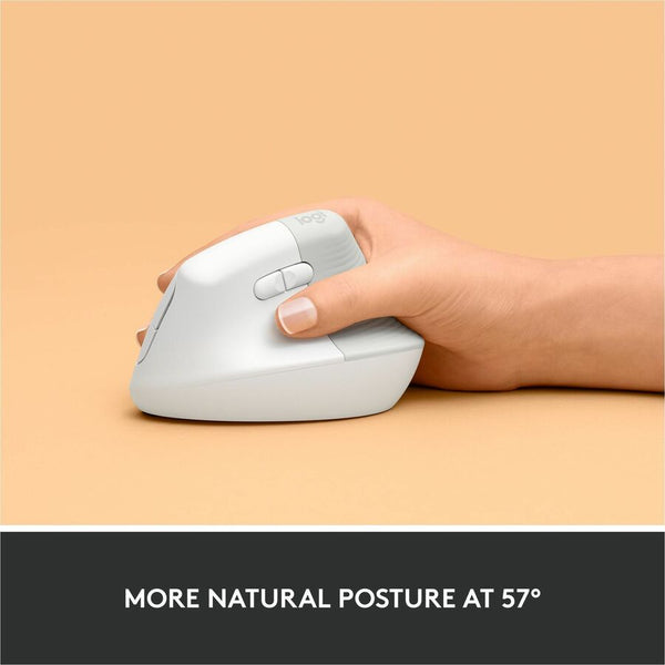 Logitech Lift Vertical Ergonomic Mouse, Wireless, Bluetooth or Logi Bolt USB receiver, Quiet clicks, 4 buttons, Off-white