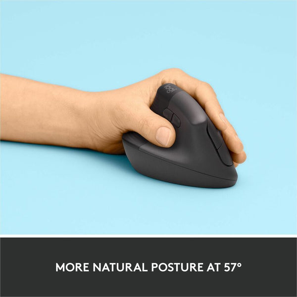 Logitech Lift Left Vertical Ergonomic Mouse, Left-handed, Wireless, Bluetooth or Logi Bolt USB, Quiet clicks, Graphite