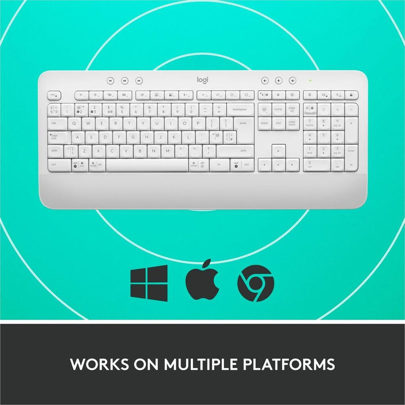 Logitech Signature K650 Comfort Full-Size Wireless Keyboard with Wrist Rest, BLE Bluetooth or Logi Bolt, Off-white