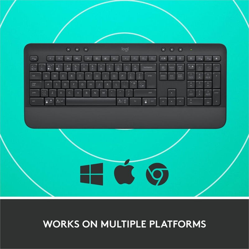 Logitech Signature K650 Comfort Full-Size Wireless Keyboard with Wrist Rest, BLE Bluetooth or Logi Bolt, Graphite
