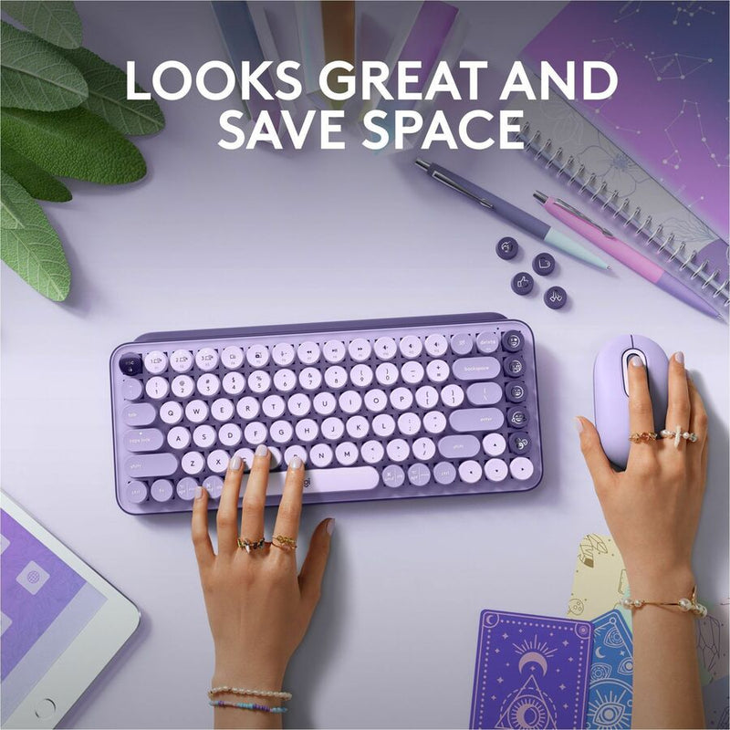 Logitech POP Keys Mechanical Wireless Keyboard with Customizable Emoji Keys, Compact Design, Bluetooth, Cosmos