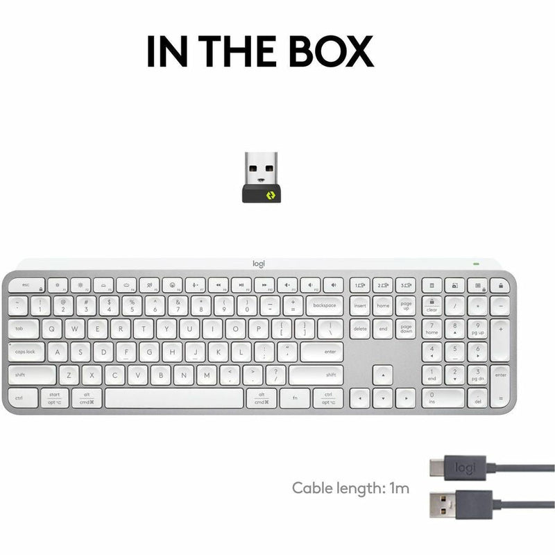 Logitech MX Keys S Wireless Keyboard, Low Profile, Fluid Precise Quiet Typing, USB C Rechargeable, Pale Gray