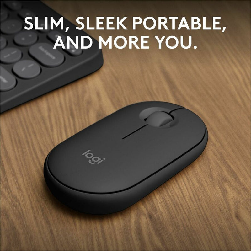 Logitech Pebble Mouse 2 M350s Slim Bluetooth Wireless Mouse, Portable, Customizable Button, Quiet Clicks - Tonal Graphite