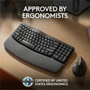 Logitech Wave Keys Wireless Ergonomic Keyboard with Cushioned Palm Rest, Comfortable Natural Typing, Graphite