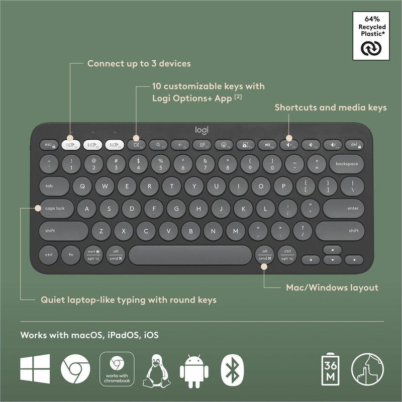 Logitech Pebble Keys 2 K380s Multi-device Bluetooth Wireless Keyboard