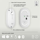 Logitech Pebble Mouse 2 M350s Slim Bluetooth Wireless Mouse, Portable, Customizable Button, Quiet Clicks, Tonal White