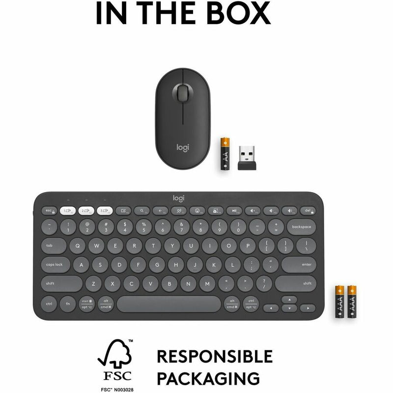 Logitech Pebble 2 Combo, Wireless Keyboard and Mouse, Quiet and Portable, Customizable, Logi Bolt, Tonal Graphite