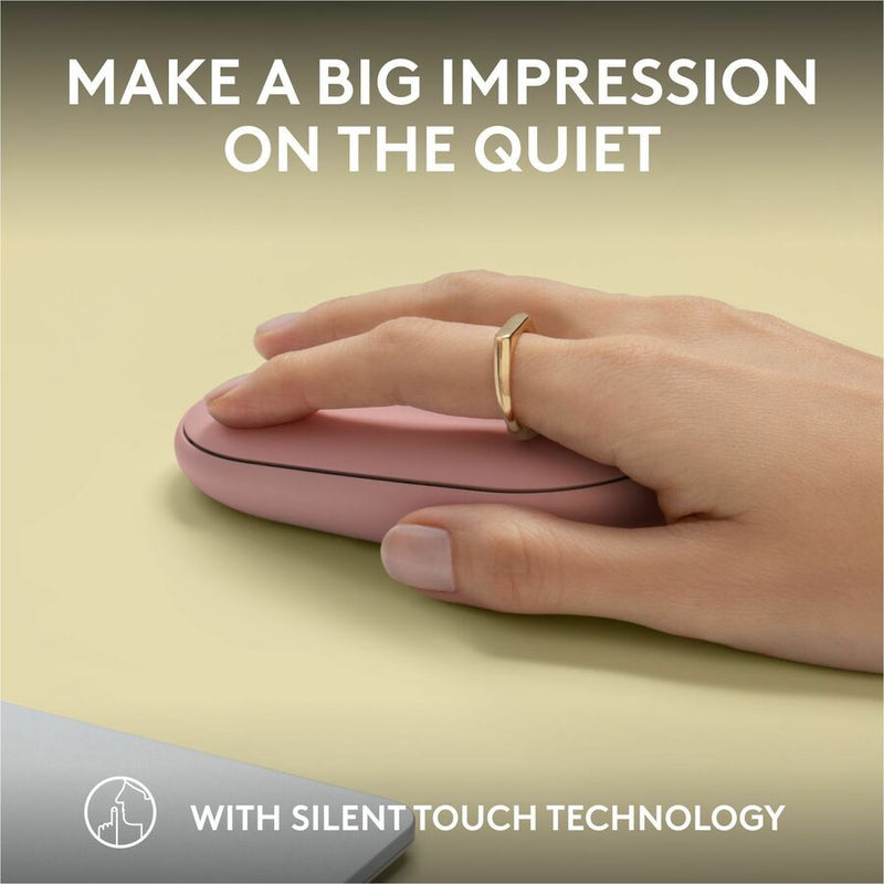 Logitech Pebble Mouse 2 M350s Slim Bluetooth Wireless Mouse, Portable, Customizable Button, Quiet Clicks, Tonal Rose
