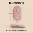 Logitech Pebble Mouse 2 M350s Slim Bluetooth Wireless Mouse, Portable, Customizable Button, Quiet Clicks, Tonal Rose