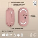 Logitech Pebble Mouse 2 M350s Slim Bluetooth Wireless Mouse, Portable, Customizable Button, Quiet Clicks, Tonal Rose