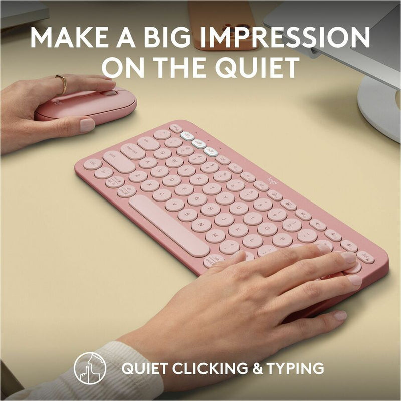 Logitech Pebble 2 Combo, Wireless Keyboard and Mouse, Quiet and Portable, Customizable, Logi Bolt, Tonal Rose