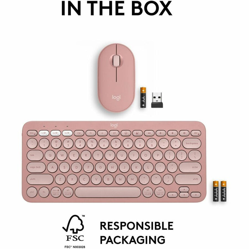 Logitech Pebble 2 Combo, Wireless Keyboard and Mouse, Quiet and Portable, Customizable, Logi Bolt, Tonal Rose