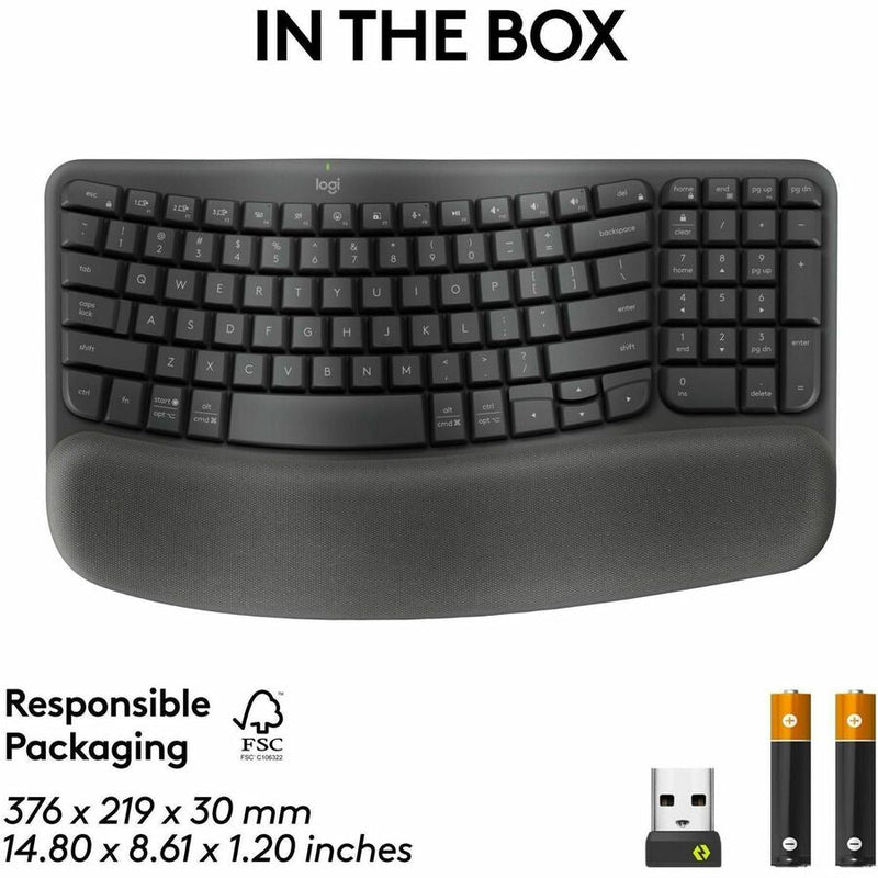 Logitech Wave Keys for Business, Wireless Ergonomic Keyboard with Cushioned Palm Rest, Logi Bolt, Graphite