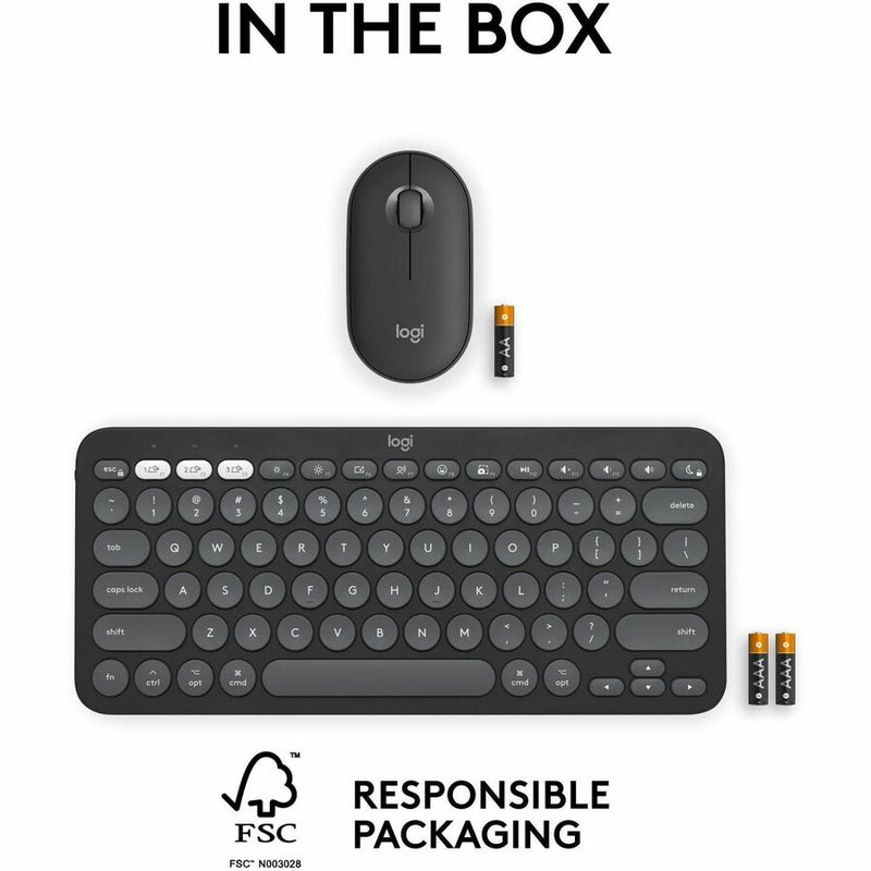 Logitech Pebble 2 Combo for Mac, Wireless Keyboard and Mouse, Slim, Quiet and Portable, Customizable, Tonal Graphite