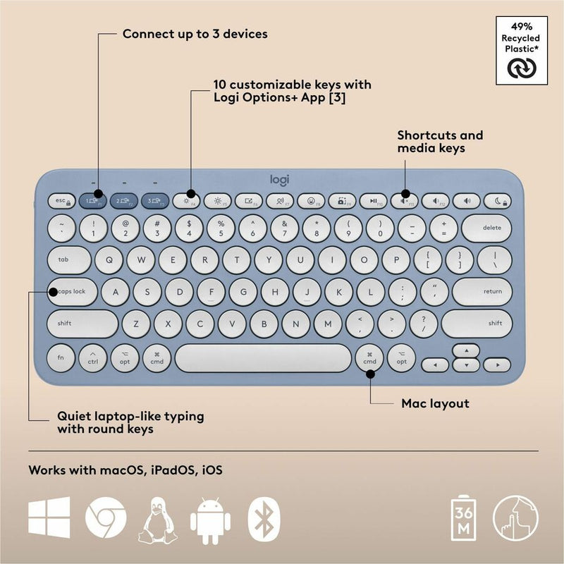 Logitech Pebble 2 Combo for Mac, Wireless Keyboard and Mouse, Slim, Quiet and Portable, Bluetooth, Tonal Blue