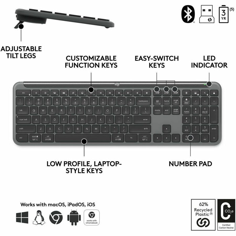 Logitech Signature Slim MK955 for Business Wireless Keyboard and Mouse Combo, Quiet Typing, Secure Receiver - Graphite