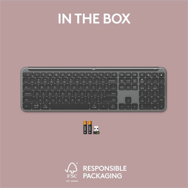 Logitech Signature Slim K950 Wireless Keyboard, Sleek Design, Quiet Typing, Bluetooth, Multi-OS, Graphite