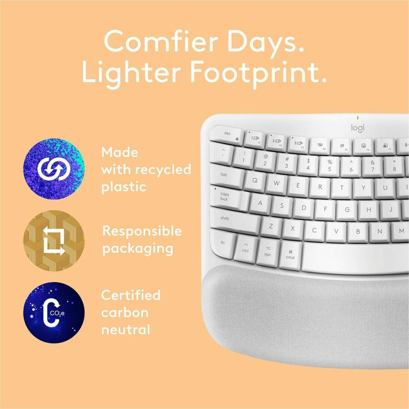 Logitech Wave Keys for Mac, Wireless Ergonomic Keyboard with Cushioned Palm Rest, Comfortable Natural Typing, Bluetooth Keyboard, Easy-Switch, Optimized for Mac, Apple, iPad, Off-white