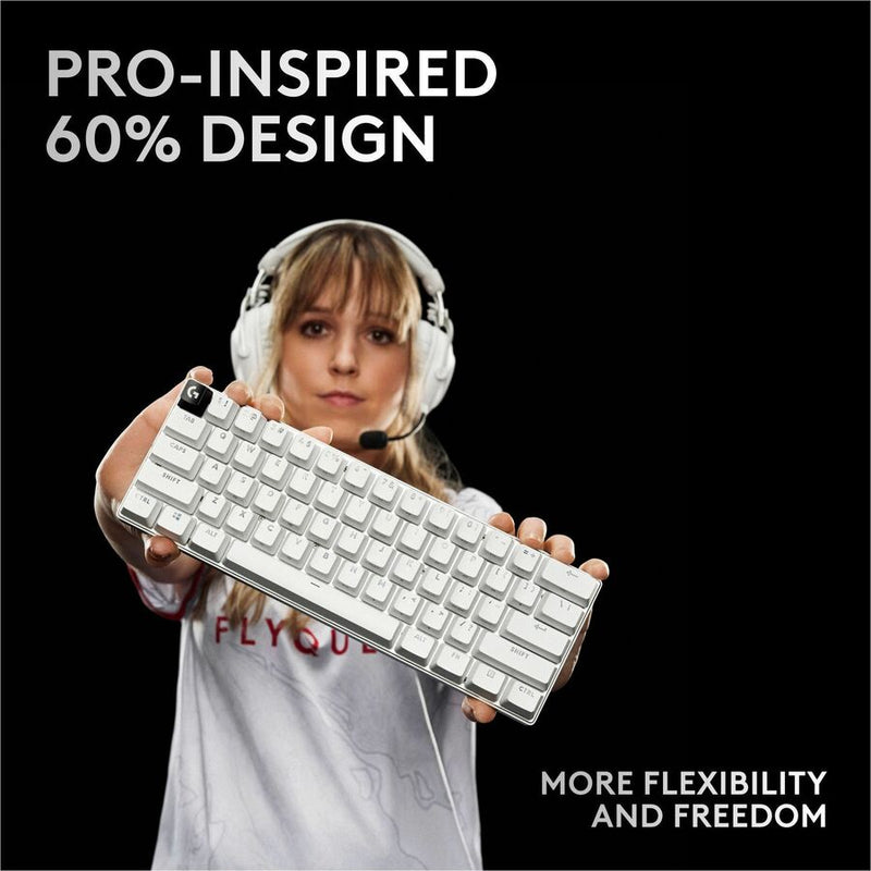 Logitech G PRO X 60 LIGHTSPEED Wireless Gaming Keyboard, Ultra Compact TKL 60% Mechanical Keyboard for Windows PC, LIGHTSYNC RGB, Dual-Shot PBT Keycaps, GX Optical Tactile Switches, White
