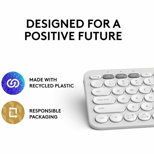 Logitech Pebble Keys 2 K380s, Multi-Device Bluetooth Wireless Keyboard with Customizable Shortcuts, Tonal White