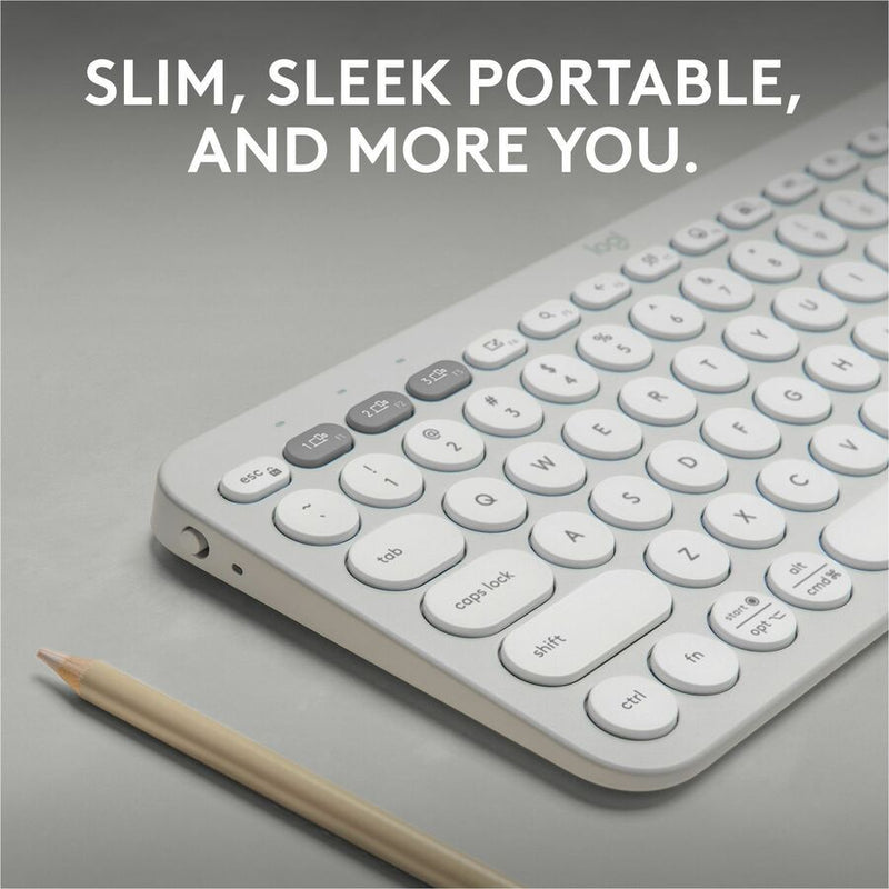 Logitech Pebble Keys 2 K380s, Multi-Device Bluetooth Wireless Keyboard with Customizable Shortcuts, Tonal White