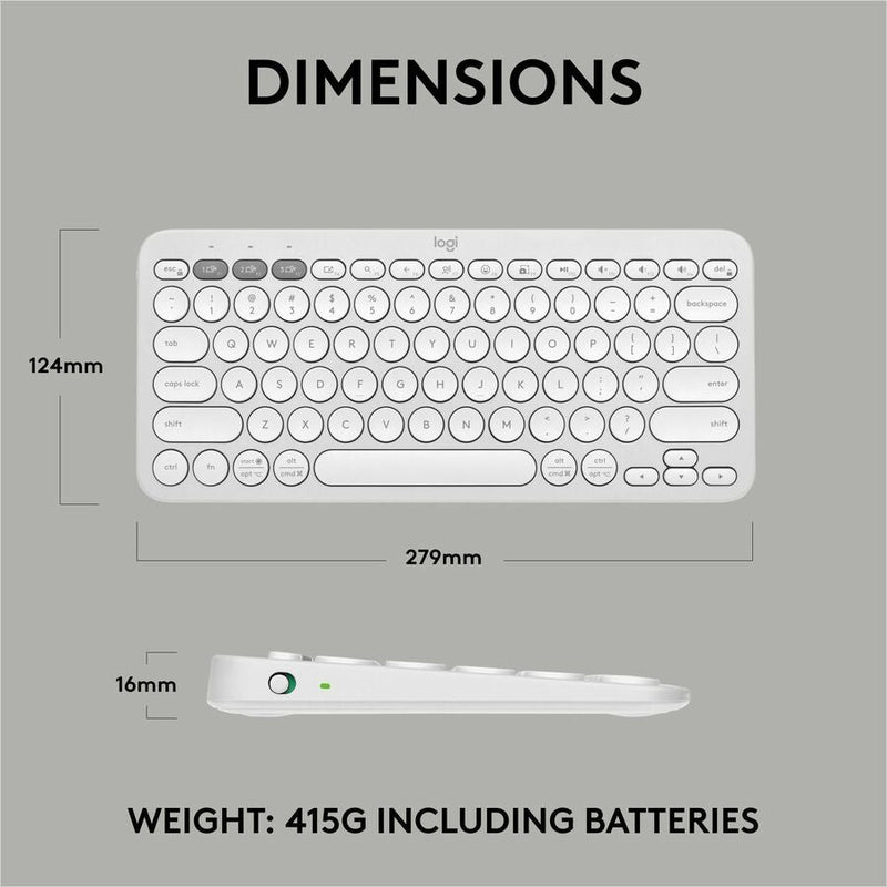 Logitech Pebble Keys 2 K380s, Multi-Device Bluetooth Wireless Keyboard with Customizable Shortcuts, Tonal White
