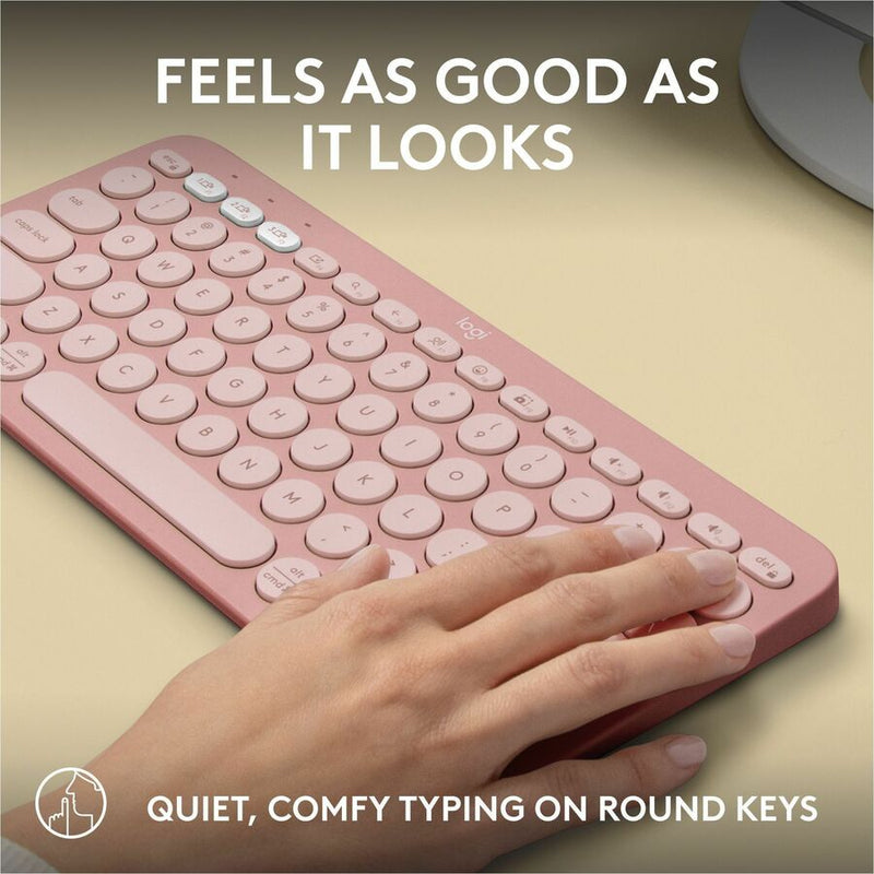 Logitech Pebble Keys 2 K380s, Multi-Device Bluetooth Wireless Keyboard with Customizable Shortcuts, Tonal Rose