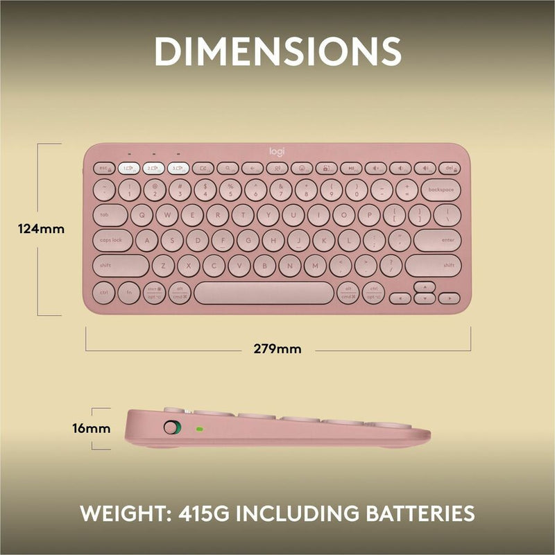 Logitech Pebble Keys 2 K380s, Multi-Device Bluetooth Wireless Keyboard with Customizable Shortcuts, Tonal Rose