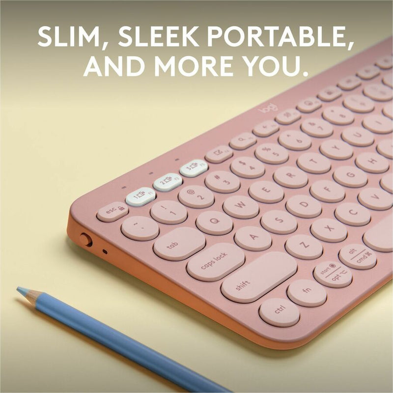 Logitech Pebble Keys 2 K380s, Multi-Device Bluetooth Wireless Keyboard with Customizable Shortcuts, Tonal Rose