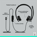 Logitech H570e USB Wired Stereo Headset, USB-C, Noise-Canceling Mics, Inline Controls, Certified for Microsoft Teams, Black
