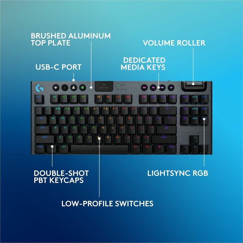 Logitech G915 X LIGHTSPEED TKL Low-Profile Wireless Gaming Keyboard, Double-Shot PBT Keycaps, Fully Programmable Keys, RGB Backlighting, Sleek Aluminum Finishing, GL Brown Tactile - PC/Mac