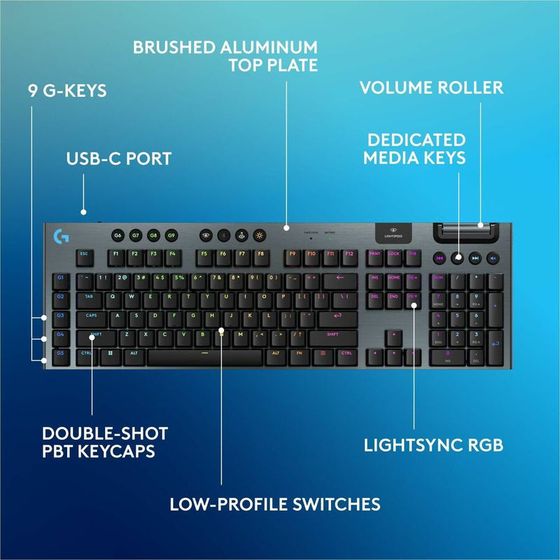 Logitech G915 X LIGHTSPEED Low-Profile Wireless Gaming Keyboard, Double-Shot PBT Keycaps, Fully Programmable Keys, RGB Backlighting, Sleek Aluminum Finishing, GL Red Linear Switches - PC/Mac