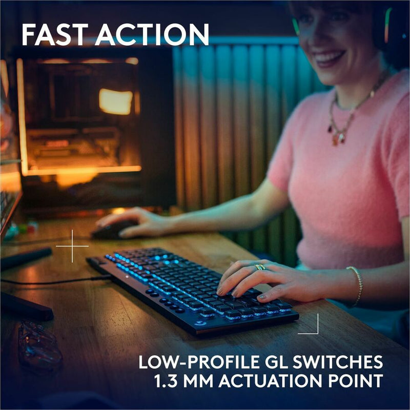 Logitech G915 X Low-Profile Wired Mechanical Gaming Keyboard, Double-Shot PBT Keycaps, Fully Programmable Keys, RGB Lighting, Aluminum Finish, GL Red Linear Switches - PC/Mac