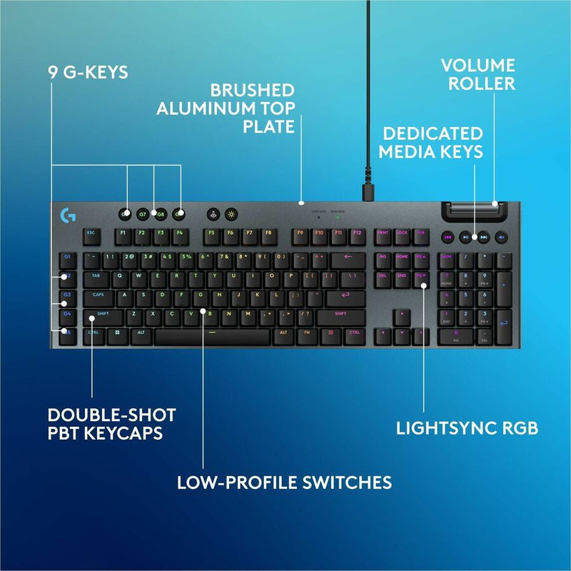 Logitech G915 X Low-Profile Wired Mechanical Gaming Keyboard, Double-Shot PBT Keycaps, Fully Programmable Keys, RGB Lighting, Aluminum Finish, GL Brown Tactile Switches - PC/Mac